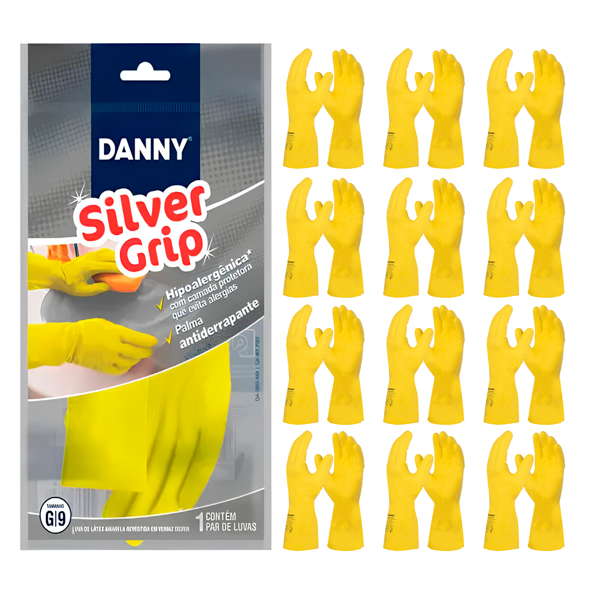 luva látex silver grip amarela danny (kit 12 pares) ca 40730