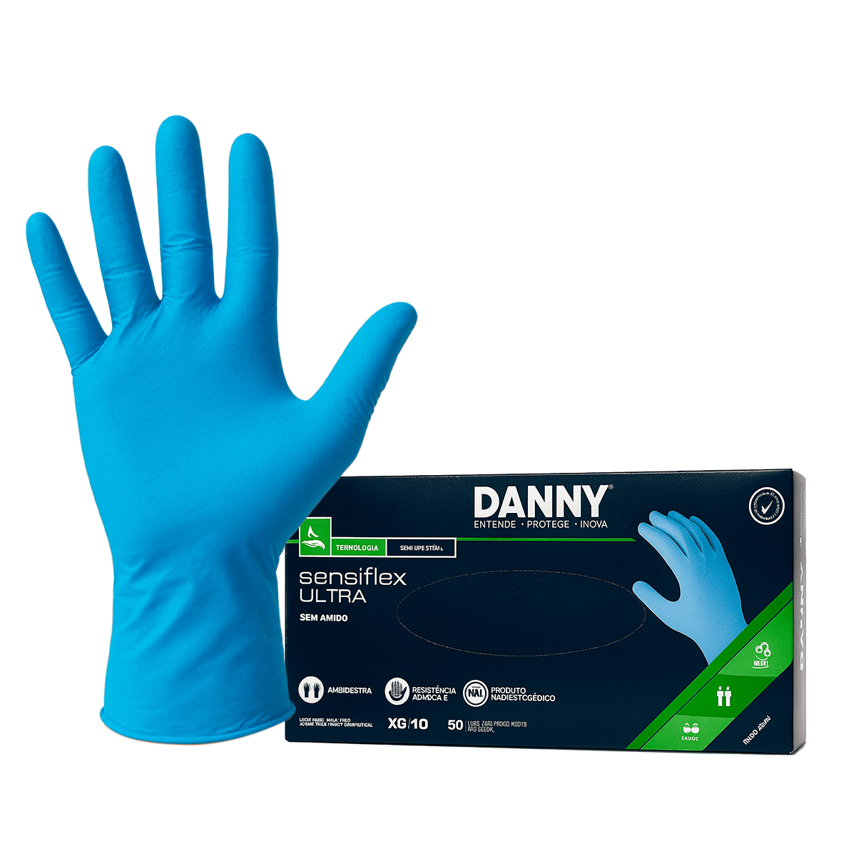 luva nitrílica sensiflex ultra danny 50 un ca 42.711